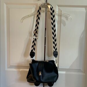 Chic Black Crossbody Bag with Chevron Strap